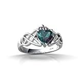 14K White Gold Heart Created Alexandrite Celtic Claddagh Ring