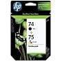 HP 74XL Black & HP 75XL Tricolor Inkjet Cartridges in Foil Packaging