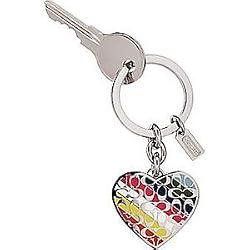Coach Legacy Signature Stripe Keyfob Keychain in bag
