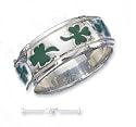 Sterling Silver Unisex Green Enamel Shamrock Ring (Nickel Free) - Size 6.0