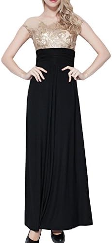 BEUTFY Women's Sequin Floral Cap Sleeve Long Prom Empire Waist Dress Black US 16