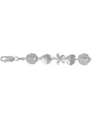 Sterling Silver Silver Bracelet Bracelet Ss D C Starfish,shell,starfish & Clam C