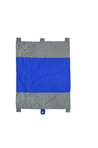 Beach Blanket / Picnic Blanket / Outdoor Blanket - Extra Large 7x 9 Lightweight and Compact with Attached Sand Anchors and Stake Down Loops (Royal Blue / Gray)