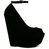 Spy Love Buy Suede Style Wedge Heel Peep Toe Court Pumps 'Violet'