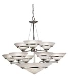 Forecast F102136 Regatta 12 Light Single Tier Chandelier in Satin Nickel with Etched Top - Crackle Bottom glass