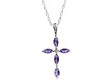 9ct White Gold Amethyst & Diamond Marquise Cross Pendant On 18 Rope Chain