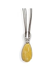 MMA Silver - 24 inch Triple Strand Leather Necklace with Yellow Amber Pendant