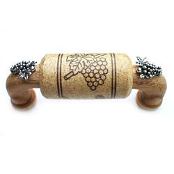 3" CTC Wine Cork Bin Pull - Oak - with Silver Grapes Accents
