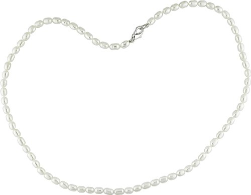 18 5-5.5mm FW Rice White Pearl Necklace w/Metal Clasp