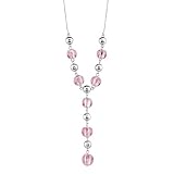 Delicious Glamour: Sterling Silver Designer Inspired Y-Necklace with Pink Murano Lampwork Silver Foil beads and Silver beads
