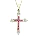 14K Yellow Gold 0.08 ct. Diamond and 3/4 ct. Square Shaped Ruby Cross Pendant with Chain