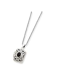 Genuine .925 Sterling Silver Onyx & Marcasite Square Locket w/Chain. 100% Satisfaction Guaranteed.