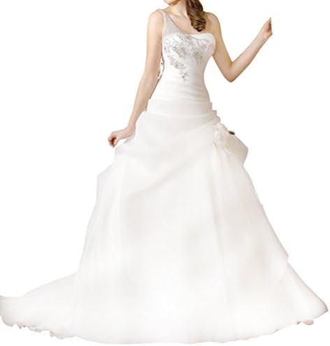 Roseshine Women's Beaded Straps Wedding Dresses One Shoulder Crystals 8 White