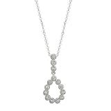 14K White Gold Bezel Set Round Diamond Pear-Shaped Necklace (0.13 ctw, G-H, SI1)