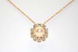 14k Yellow Gold 18 Chain With 10 Stone 8mm White Cubic Zirconia Circle With a 5mm Freshwater Cultured Pearl In the Center