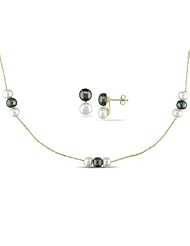 10k Yellow Gold 6-6.5 MM Freshwater Cultured Pearl Neckalce and Earring Set