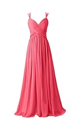 V-neck Chiffon Spaghetti Strap  Bridesmaid Dress  With Ruffles