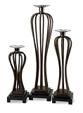 IMAX Carmel Color With Black Crackle Effect Iron State Street Candleholders With Chrome Tops