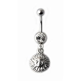 Rhodium Plated Dangling Belly Ring - 14g 5/8" Surgical Steel Bar