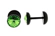 Black Bioflex Fake Plug with Green - 16g Ear Wire - 2G Fake (Sold as Pair)