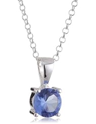 VINANI brand Germany 925 Sterling Silver Women Pendant round Stone blue Zirconia in shiny frame with Cable Link Chain Necklace AKZB-T