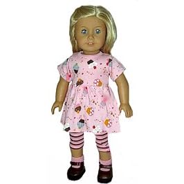 Pink Knit Cupcake Dress with Pink and Brown Striped Leggings Fits 18