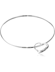 Sterling Silver Engraved "Faith" Open Heart Bangle Bracelet