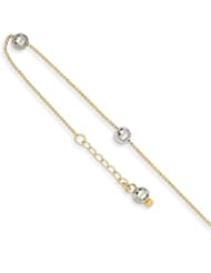14k Two-tone Mirror Beaded Anklet Length 9"