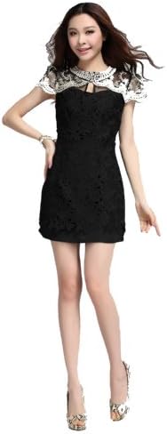 YYZ Womens Crewneck Short Sleeve Dresses with Bead On Applique and Embroidery, Black, 10P