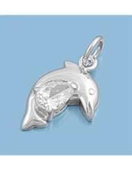 Sterling Silver & CZ Fancy Abstract Dolphin Pendant