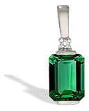 14K White Gold Emerald-cut Created Emerald and Diamond Pendant