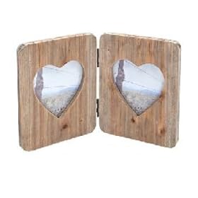 DOUBLE HINGED WOODEN HEART PHOTO FRAME BY COUNTRYSIDE INTERIORS