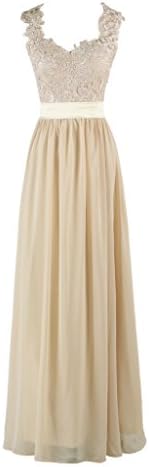 Voguevers Women's Lace V Neck Long Chiffon Bridesmaid Evening Dresses Champagne US 16