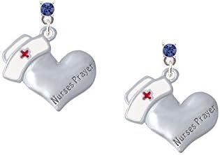 Nurse's Prayer Heart - Lord Guide - Blue Crystal Post Earrings