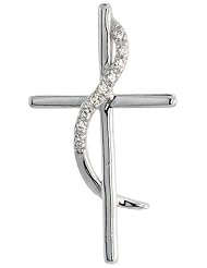 Sterling Silver Jeweled Methodist Cross Pendant, w/ Cubic Zirconia stones, 1 5/8 inch (41 mm)