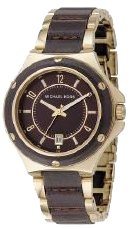 Michael Kors #MK5169 Women's Stainless Steel/Leather Combo Wood Bezel Watch