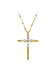 10K Yellow Gold 1/10 ct. Diamond Cross Pendant with Chain