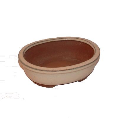 18cm Cream Coloured Oval Glazed Bonsai Pot