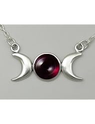 A Beautiful Triple Goddess Symbol, Accented with Genuine Garnet