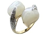 White Mother Of Pearl Leaf Wrap Ring with Diamonds, 14k Gold
