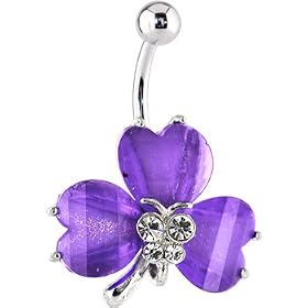 Purple HEART GLITTER FLOWER Belly Ring by 