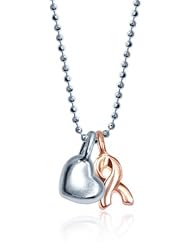 Alex Woo "Mini Additions" Sterling Heart and 14k Rose Ribbon Pendant Necklace