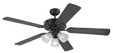 Westinghouse 7814320 Vintage Three-Light 52-Inch Five Blade Ceiling Fan, Black with Frosted Ribbed Shades