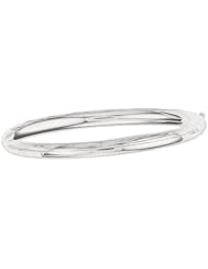 14K White Gold 07" 5.0mm Plain Polish Round Domed Classic Bangle With Clasp