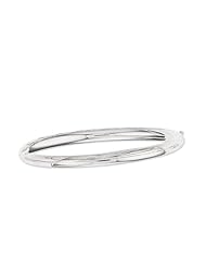 14K White Gold 08" 5.0mm Plain Polish Round Domed Classic Bangle With Clasp