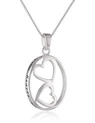 Sterling Silver "Two Hearts United Forever In Love" Double Heart Pendant Necklace, 18"
