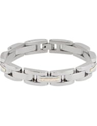 Stainless Steel Link Bracelet with 14KT Yellow Inlay 08.50 Inch Swiss Cut Inlay B418kc