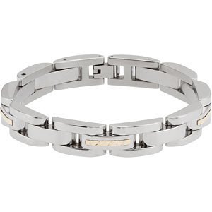 Cheap Girls Jewelry Stainless Steel Link Bracelet with 14KT Yellow Inlay 08.50 Inch Swiss Cut Inlay B418kc For Sale
