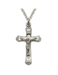 .925 Sterling Silver Crucifix Pendant Necklace in a Budded Ends Design Catholic Jewelry Crucifix Pendant Necklaces Gift Boxed.w/Chain Necklace 18" Length Gift Boxed.