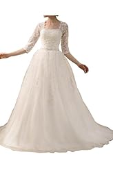  Satin Natural   Waistline Elbow Length Sleeves Vintage Lace  Ball Gown  Dress